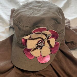 Olive Green Cadet Army Style Cap with Decorative Animal Print design